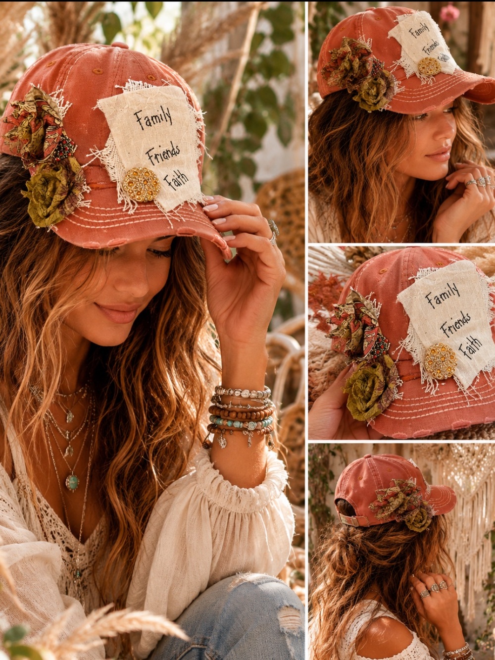 Rust Embellished Baseball Cap - Family Friends Faith